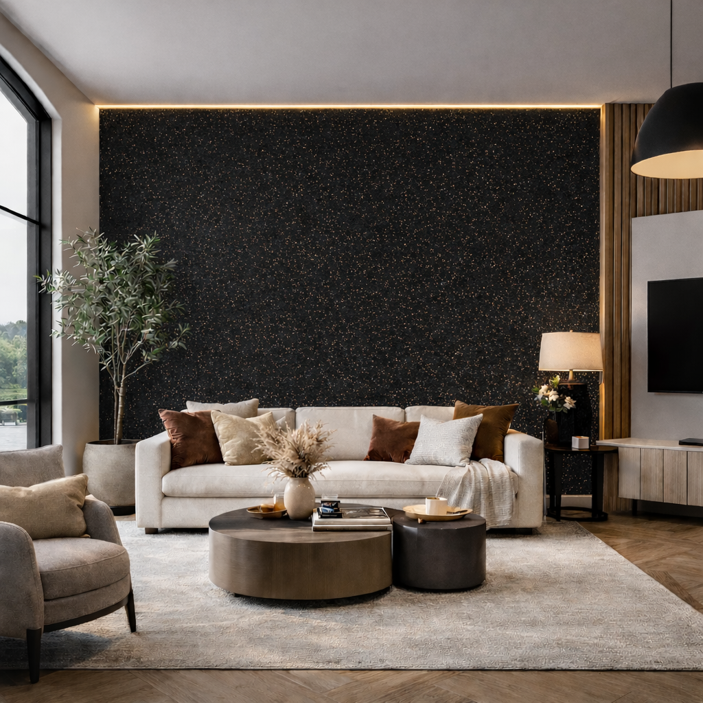 Black Gold — MetalFX metallic wall finish in a luxury living room