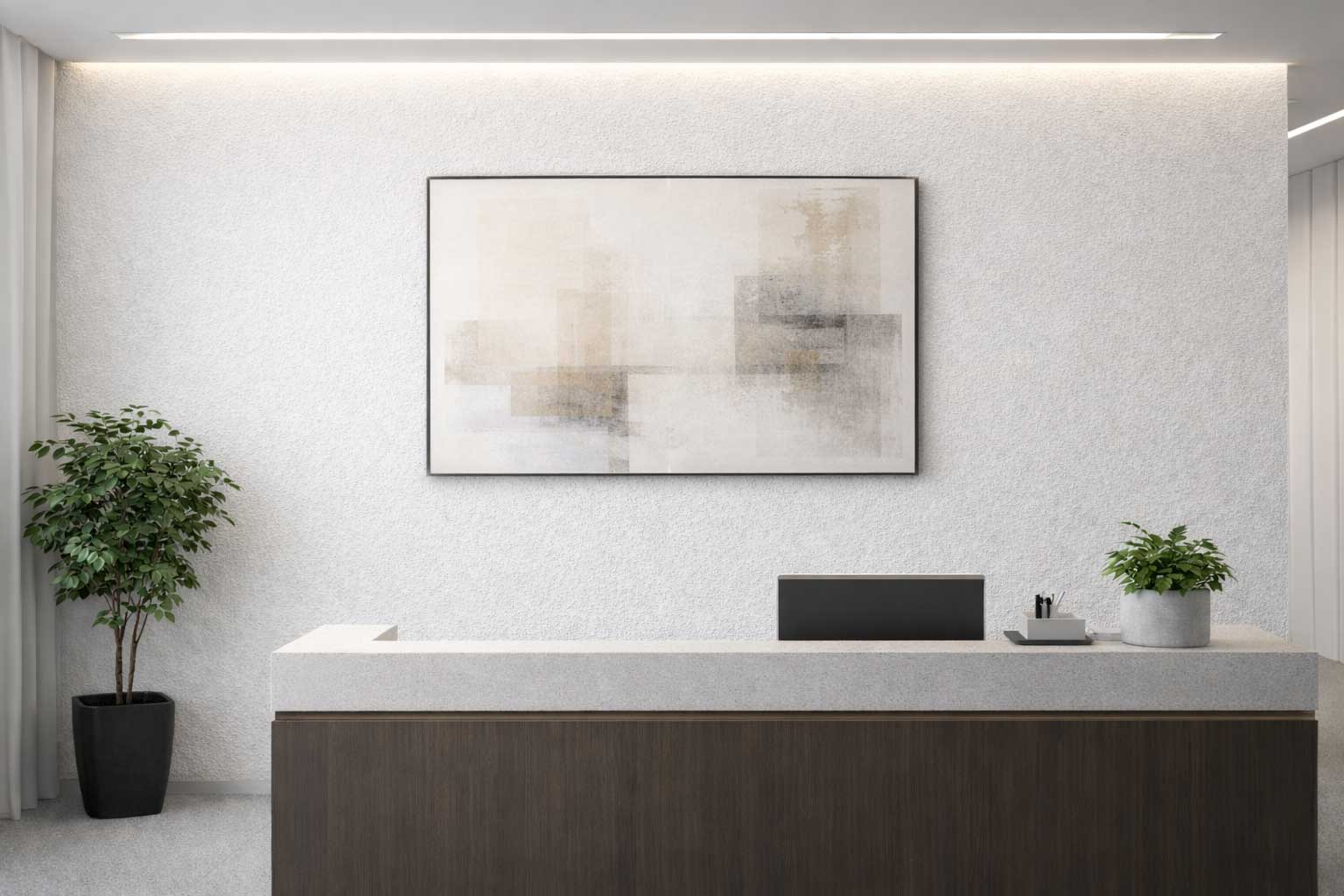 White Base — MetalFX metallic wall finish in a modern reception