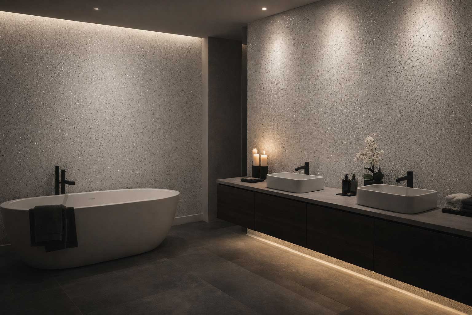 White Silver — MetalFX metallic wall finish in a spa bathroom