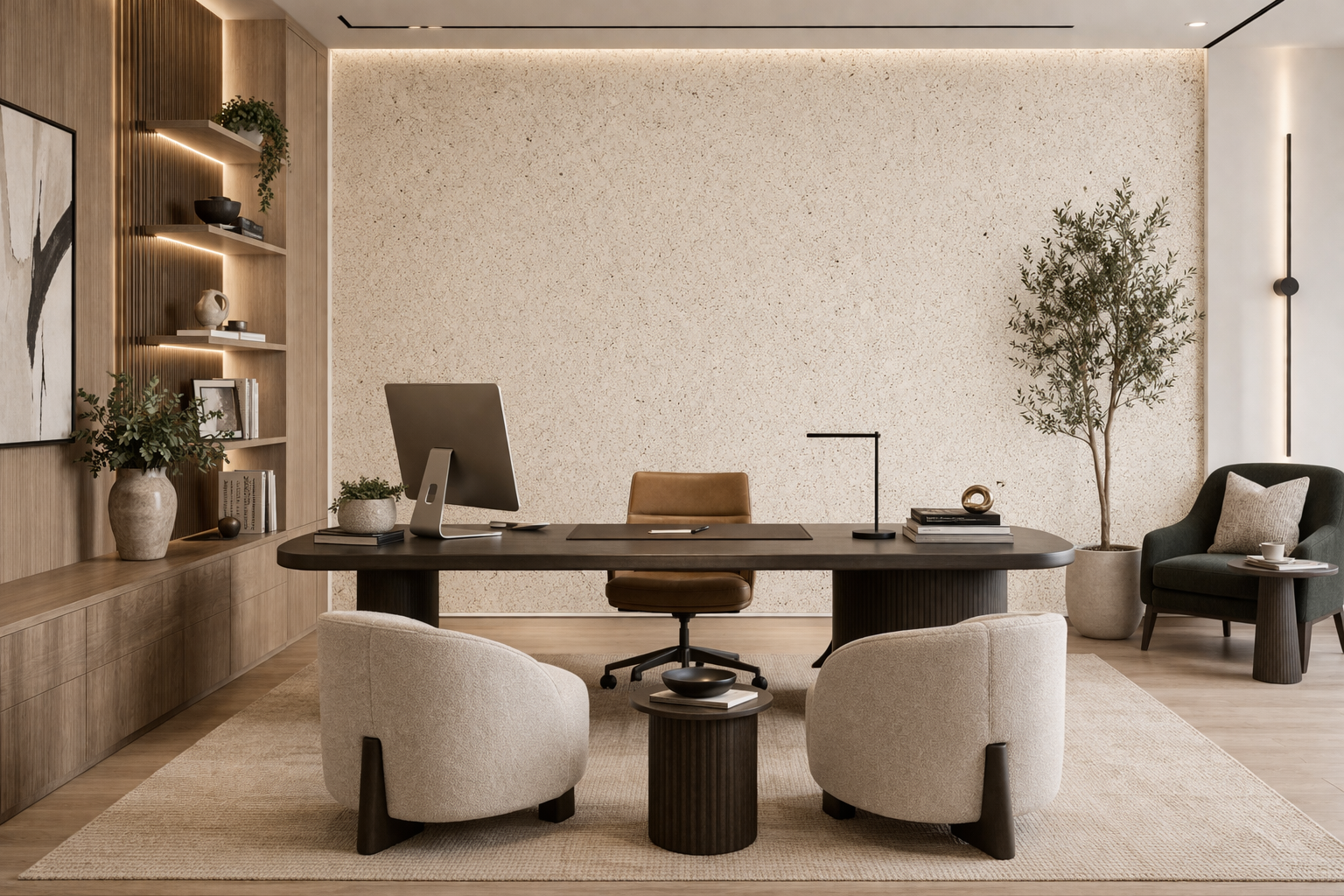 Desert Sand — StoneFX mineral wall finish in a modern office