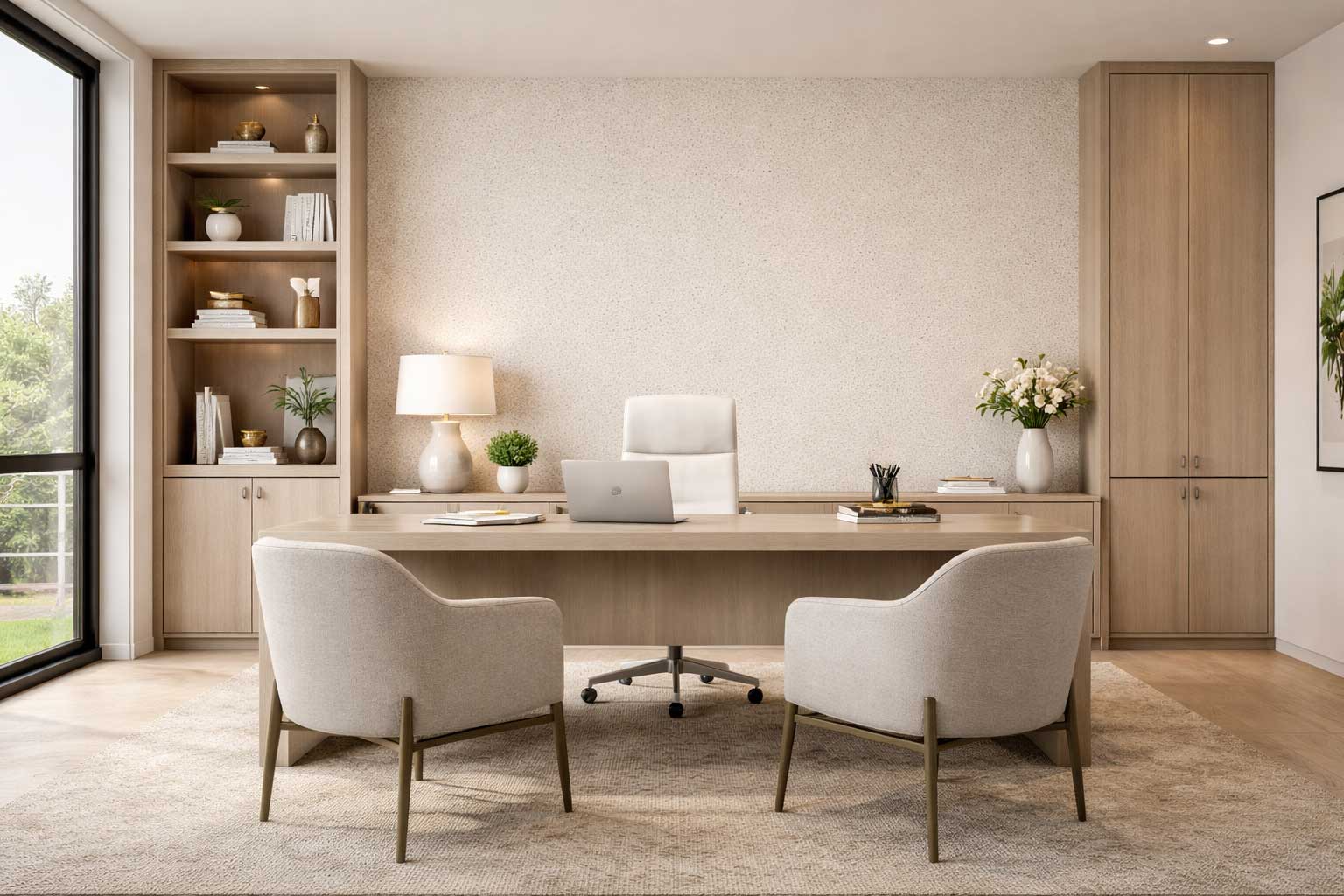 White Sand — StoneFX mineral wall finish in a bright modern office